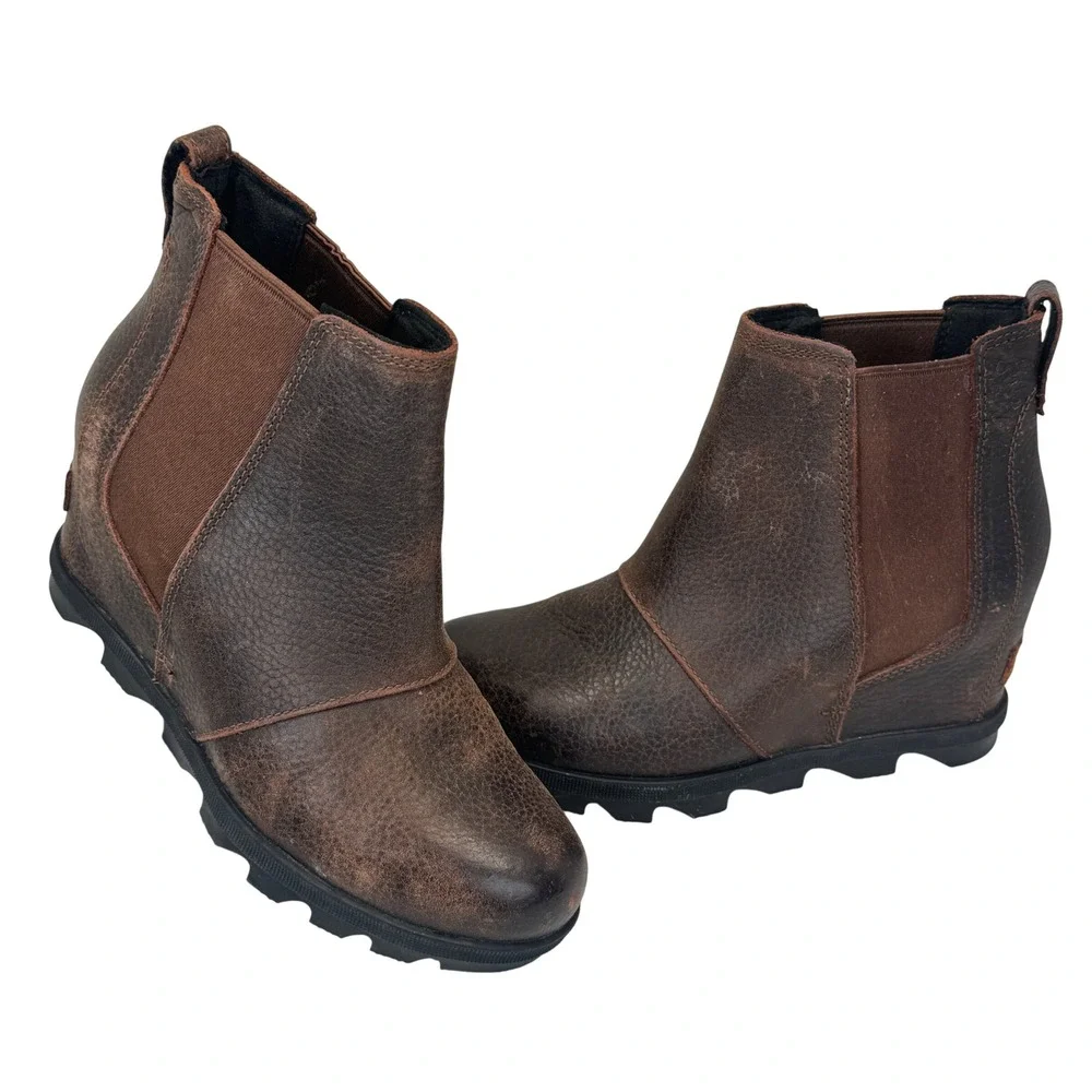 Sorel Joan of Arctic Wedge II Chelsea Boot Leather‎ Brown Burnt Henna Womens 7